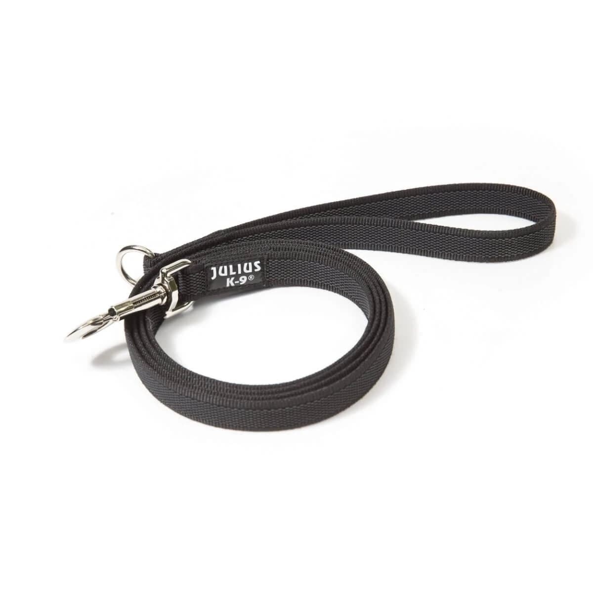 JULIUS-K9 Color & Gris, correa antideslizante con asa para perros, 50kg, textil, cinta, 20mm x 2m, negro
