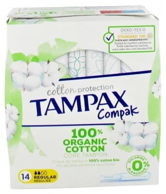 Tampax Compak Cotton Regular, 100 % algodón orgánico, 14 tampones