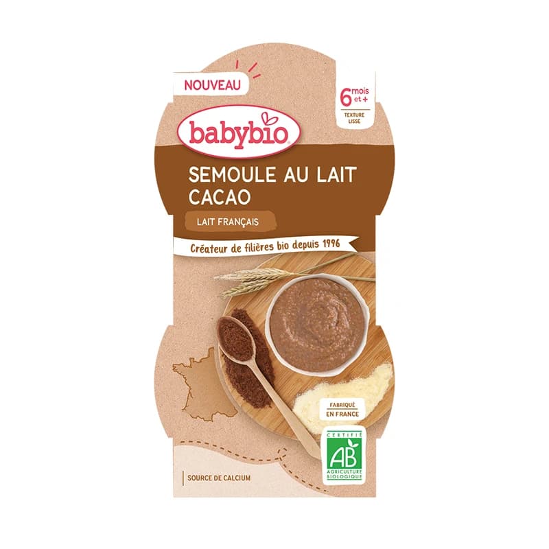 Postre gris ecológico con leche y cacao, 2 x 100 g, BabyBio