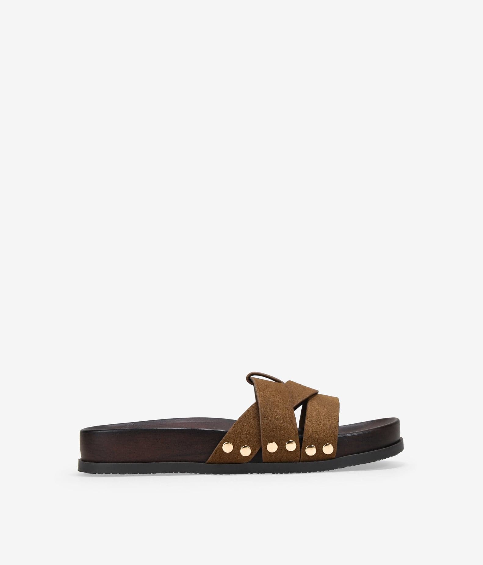 Sandalias planas marrones con suela efecto madera