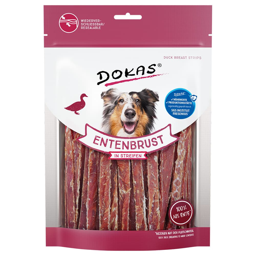 Dokas snacks de carne - Tiras de pechuga de pato - 3 x 250 g - Pack Ahorro