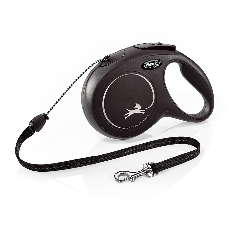 Correa extensible flexi New Classic con cordón de 8 m - flexi New Classic Correa de cuerda M negra, 8 m