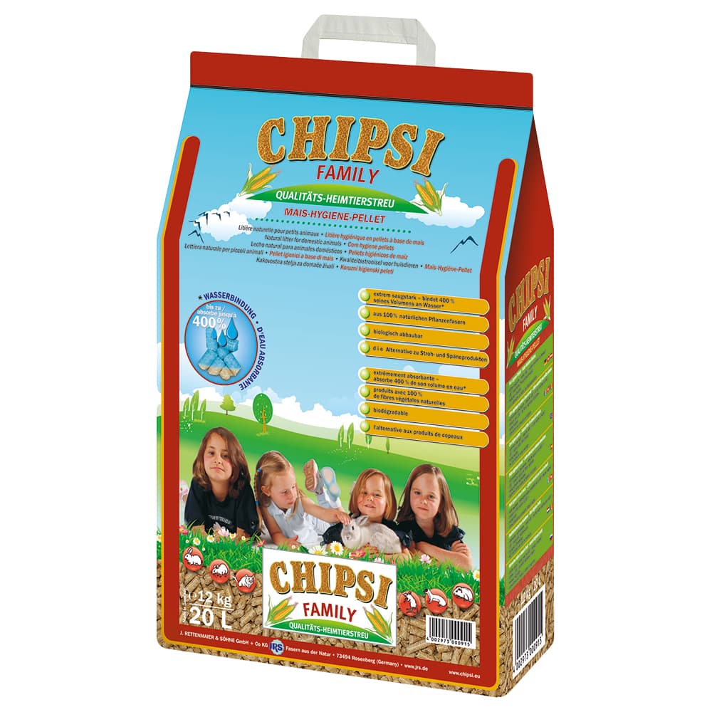 Chipsi Family pellets higiénicos de maíz - 2 x 20 l - Pack Ahorro