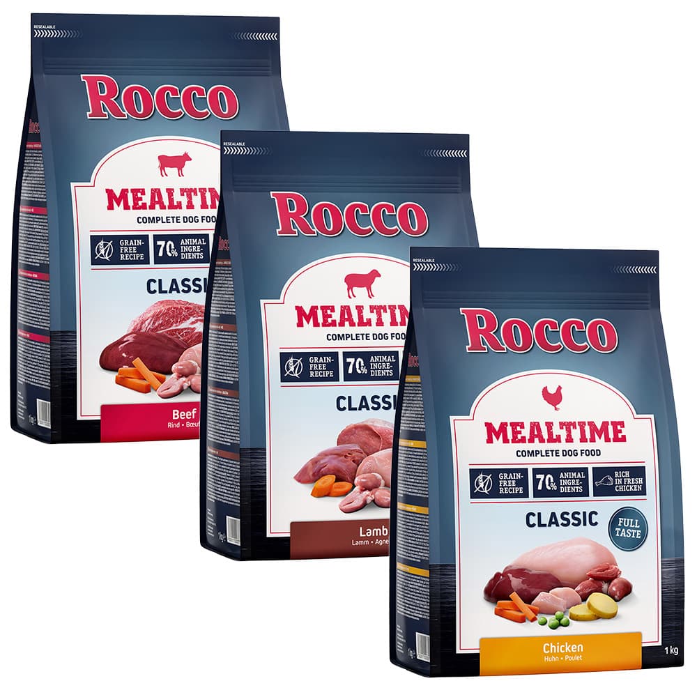 Rocco Mealtime 3 x 1 kg - Pack de prueba mixto - 3 x 1 kg: vacuno, pollo y pavo