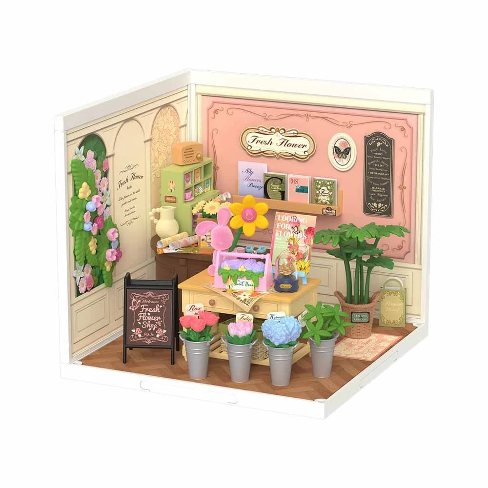 RoboTime 3D puzzle de madera Casa en miniatura Floristería Fresh Flower