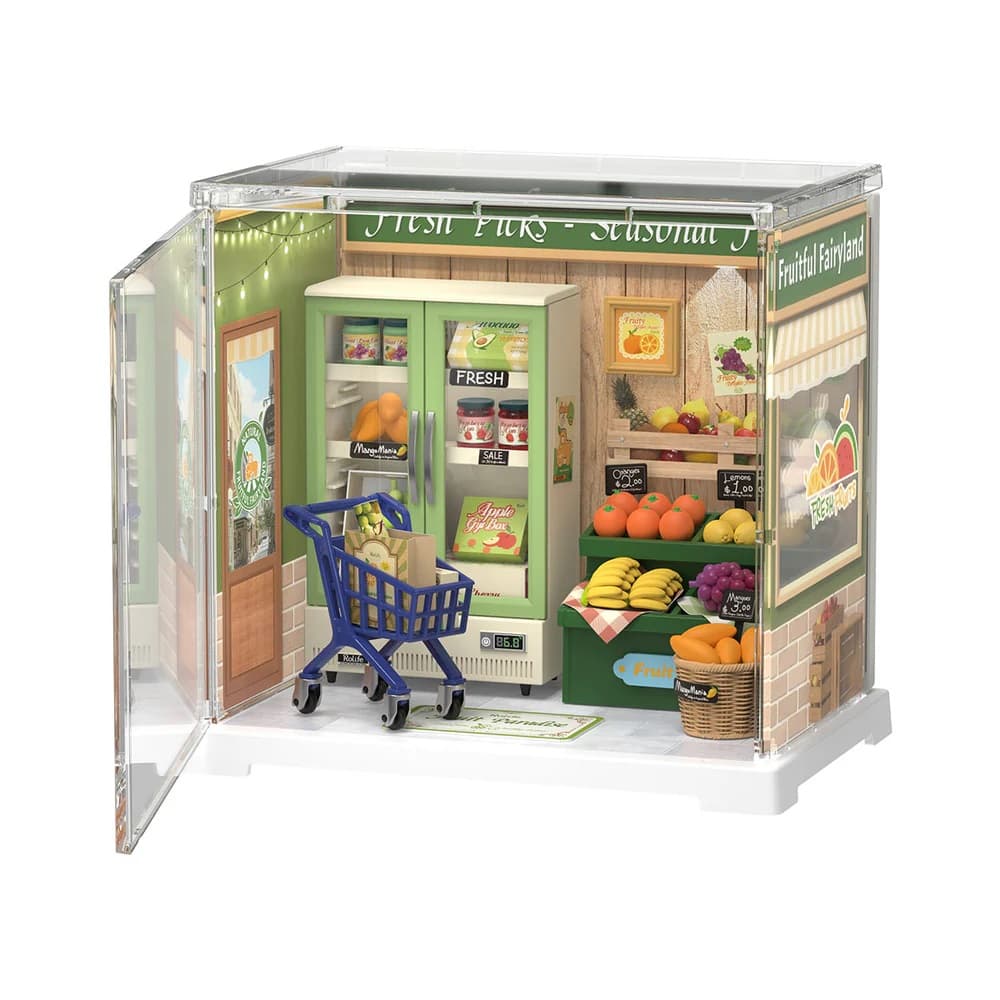 RoboTime 3D puzzle de madera Miniatura de casa mini Tienda de frutas y verduras