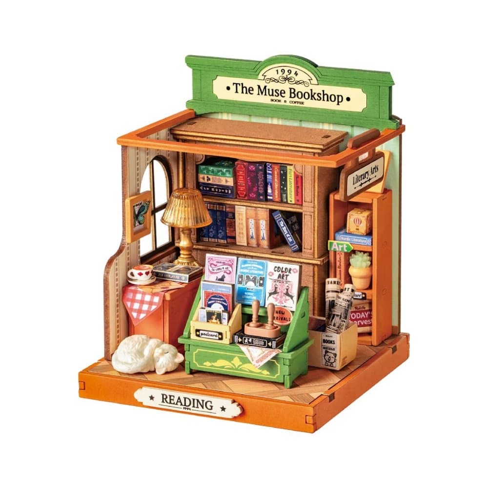 RoboTime Puzzle 3D de madera Miniatura de casa Librería