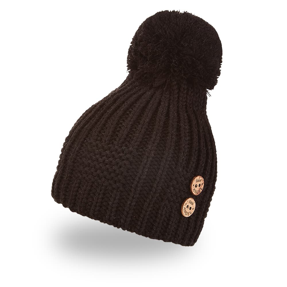 Gorro de punto con pompón, botones Outlast ® - negro 3 | 42-44 cm