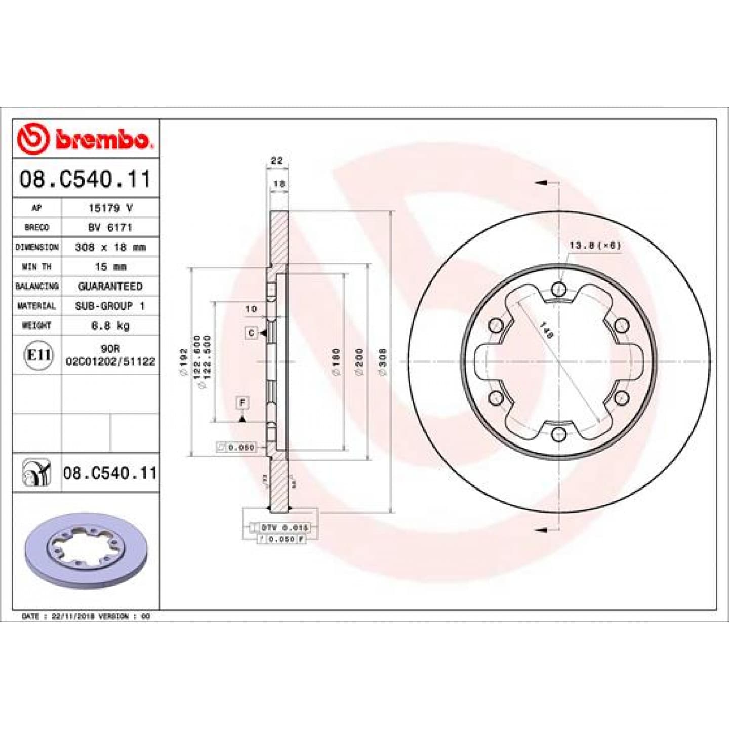 Disco de freno BREMBO 08.C540.11