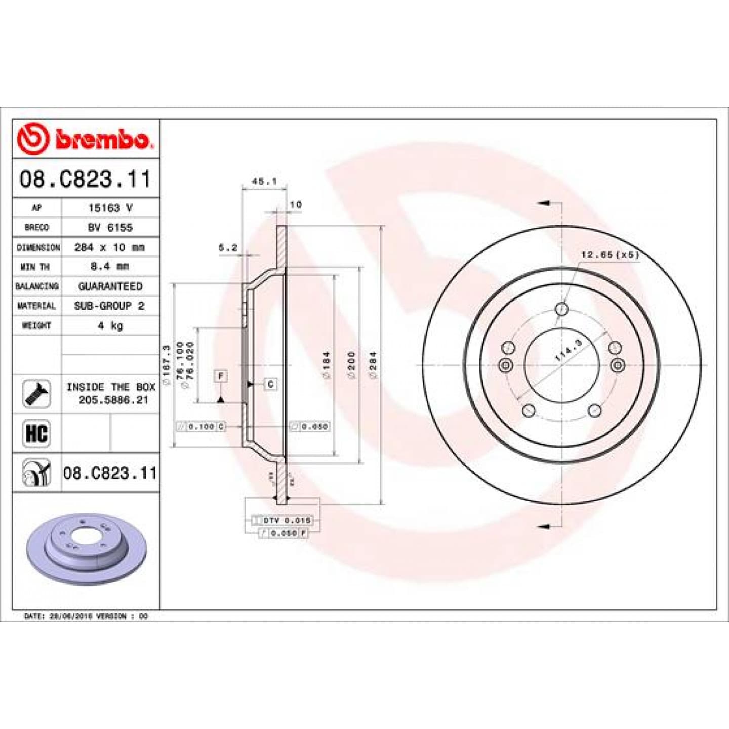 Disco de freno BREMBO 08.C823.11