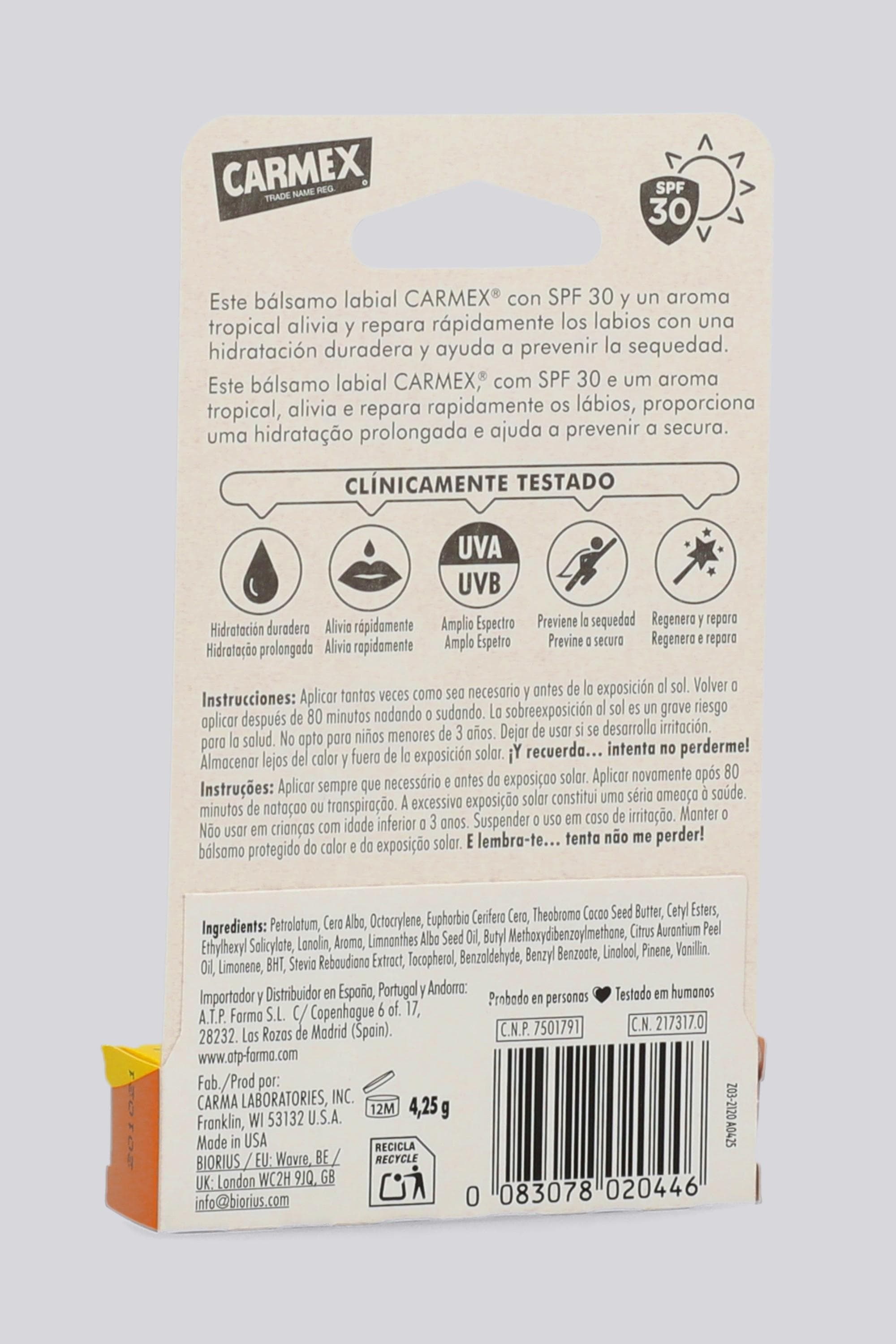 Bálsamo Carmex - Tropical - Protector Labial SPF 30 talla T.U. view 2