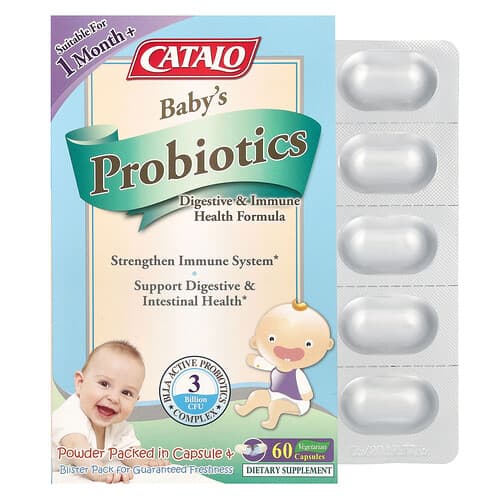 CATALO, Probióticos para bebés, Fórmula para la salud digestiva e inmunitaria, Más de 1 mes, 3000 millones de UFC, 60 cápsulas vegetales