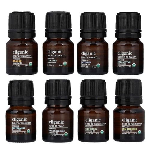 Cliganic, Aceites icónicos, Set de aceites esenciales para aromaterapia, 8 piezas, 5 ml (0,17 oz. líq.) cada una