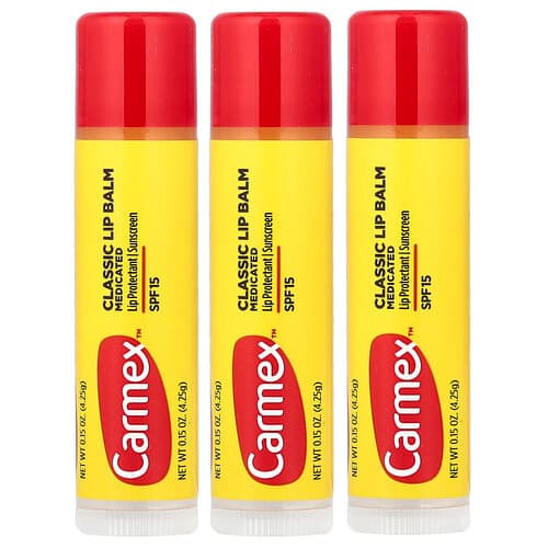 Carmex, Bálsamo labial clásico, Medicinal, FPS 15, 3 barras, 4,25 g (0,15 oz) cada una