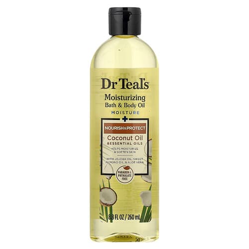 Dr. Teal's, Aceite humectante para el baño y el cuerpo, Aceite de coco y aceites esenciales, 260 ml (8,8 oz. líq.)
