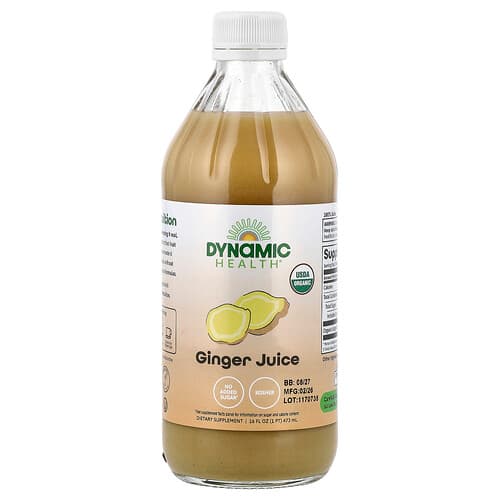 Dynamic Health, Jengibre orgánico certificado, 100% zumo, sin endulzar, 473 ml (16 oz. Líq.)