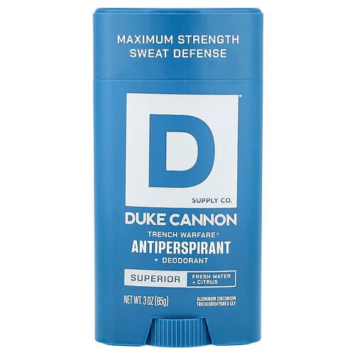 Duke Cannon Supply Co., Trench Warfare® Antitranspirante y desodorante, Superior, Agua fresca y cítricos, 85 g (3 oz)