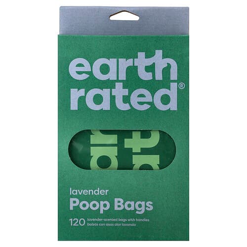 Earth Rated, Bolsas para heces de perro con asas, Lavanda, 120 bolsas con asa