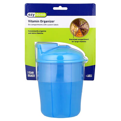 Ezy Dose, Organizador de vitaminas con etiquetas, Azul, 1 unidad