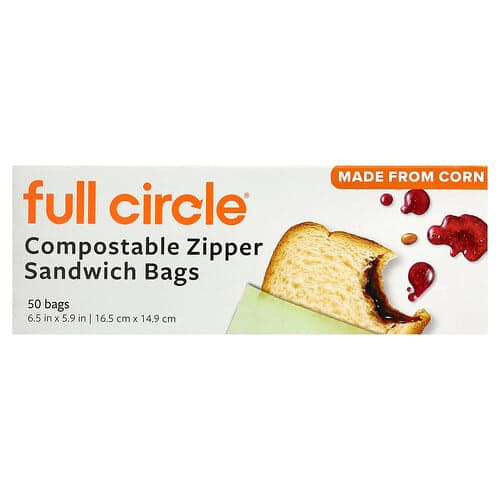 Full Circle, Bolsas compostables para sándwiches con cierre, 50 bolsas