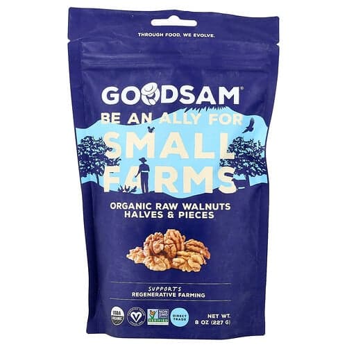 GoodSam, Nueces orgánicas crudas, Mitades y trozos, 227 g (8 oz)