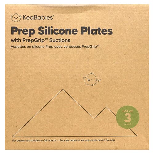 KeaBabies, Placas Prep de silicona con ventosas PrepGrip™, De 6 a 36 meses, Valiant, Paquete de 3