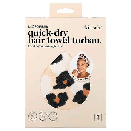 Kitsch, Turbante de microfibra de secado rápido para el cabello, Leopardo, 1 unidad
