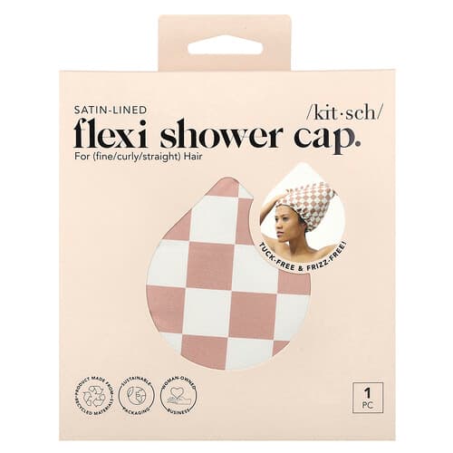 Kitsch, Gorro de ducha flexible con forro satinado, Cuadros terracota, 1 pieza