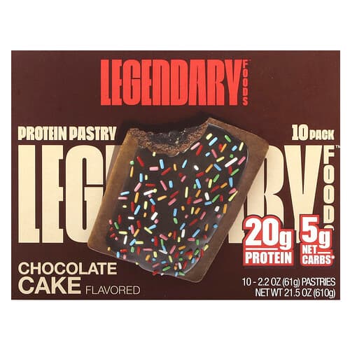 Legendary Foods, Pastel de proteínas, Pastel de chocolate, 10 paquetes, 61 g (2,2 oz) cada uno