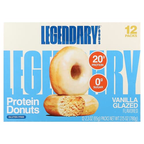 Legendary Foods, Donas proteicas, Glaseadas con vainilla, 12 paquetes, 65 g (2,3 oz) cada uno
