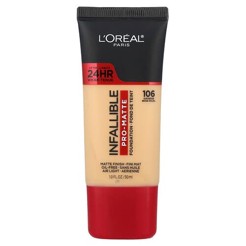 L'Oréal, Infalible, Base de maquillaje mate, 106 Beige sol, 30 ml (1 oz. líq.)