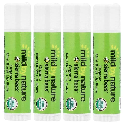 Mild By Nature, Sierra Bees™, Bálsamos labiales orgánicos, Explosión de menta, 4 unidades, 4,25 g (0,15 oz) cada una