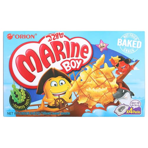 Orion, Marine Boy, Bocadillos a base de trigo, Algas marinas, 4 paquetes, 40 g (1,41 oz) cada uno