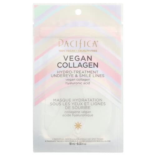 Pacifica, Colágeno vegano, Hidrotratamiento para el contorno de los ojos y las líneas de la sonrisa, Mascarilla para 4 manchas, 10 ml (0,33 oz.