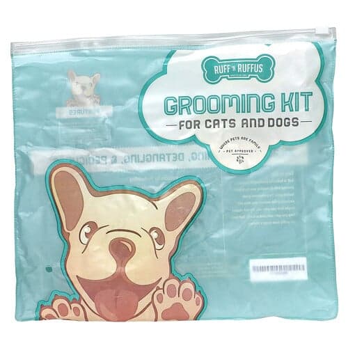 Ruff 'N Ruffus, Kit de aseo para gatos y perros, Cepillo para descascarillar y cortaúñas, Aqua`` 1 Cepillo para deshidratar, 1 cortaúñas