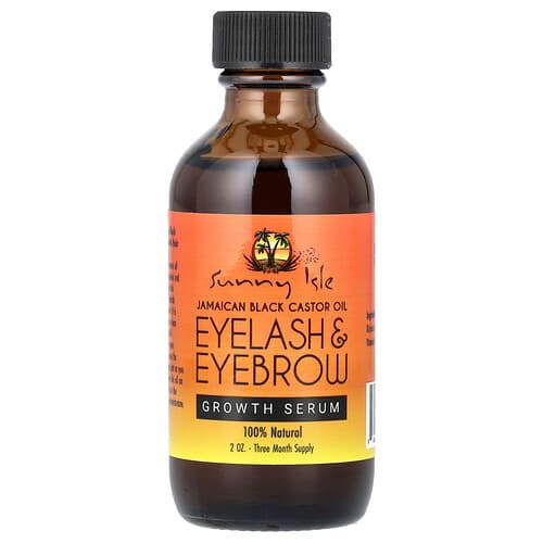 Sunny Isle, Sérum para el crecimiento de pestañas y cejas con aceite de ricino negro de Jamaica, 2 oz