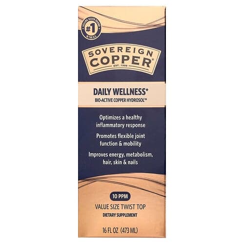 Sovereign Silver, Bio-Active Copper Hydrosol™, Cobre bioactivo, 10 ppm, 473 ml (16 oz. líq.)