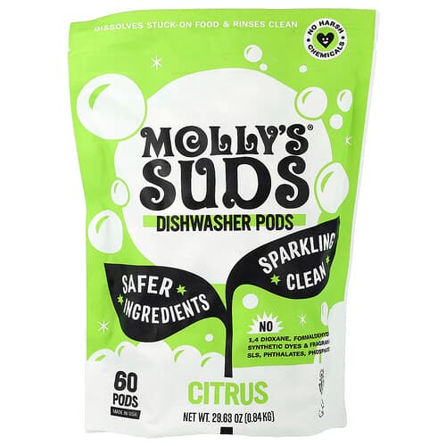 Molly's Suds, Cápsulas para lavar en lavavajillas, Cítricos, 60 cápsulas, 0,84 kg (29,63 oz)