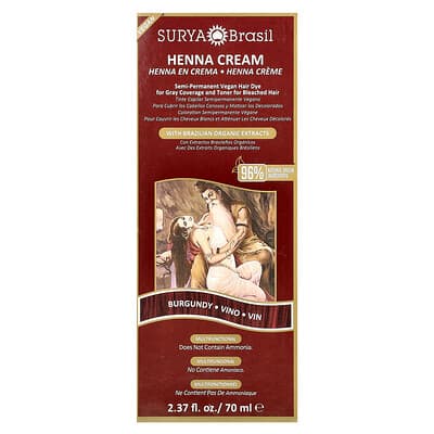 Surya Brasil, Crema de henna, tratamiento de coloración y acondicionamiento del pelo, borgoña, 2.37 fl oz (70 ml)