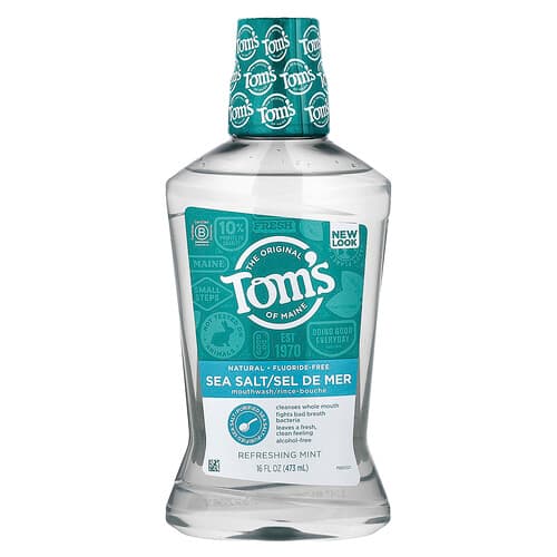 Tom's of Maine, Enjuague bucal con sal marina, Sin fluoruro, Menta refrescante, 473 ml (16 oz. Líq.)
