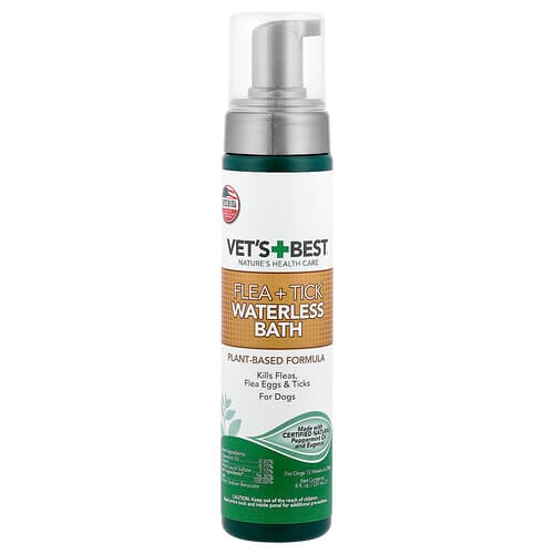 Vet's Best, Baño sin agua contra pulgas y garrapatas, Baño sin agua contra pulgas y garrapatas, De 12 semanas en adelante, Para perros, 237 ml (8