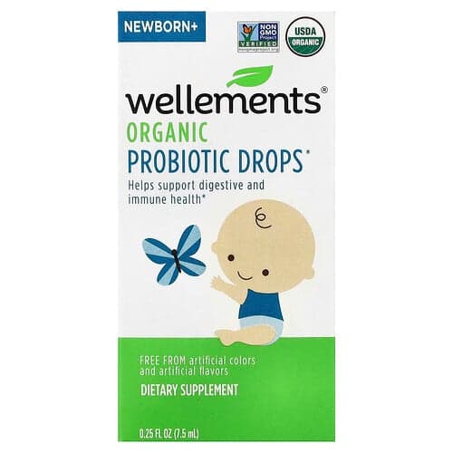Wellements, Gotas de probióticos orgánicos, Recién nacido y más, 7,5 ml (0,25 oz. líq.)