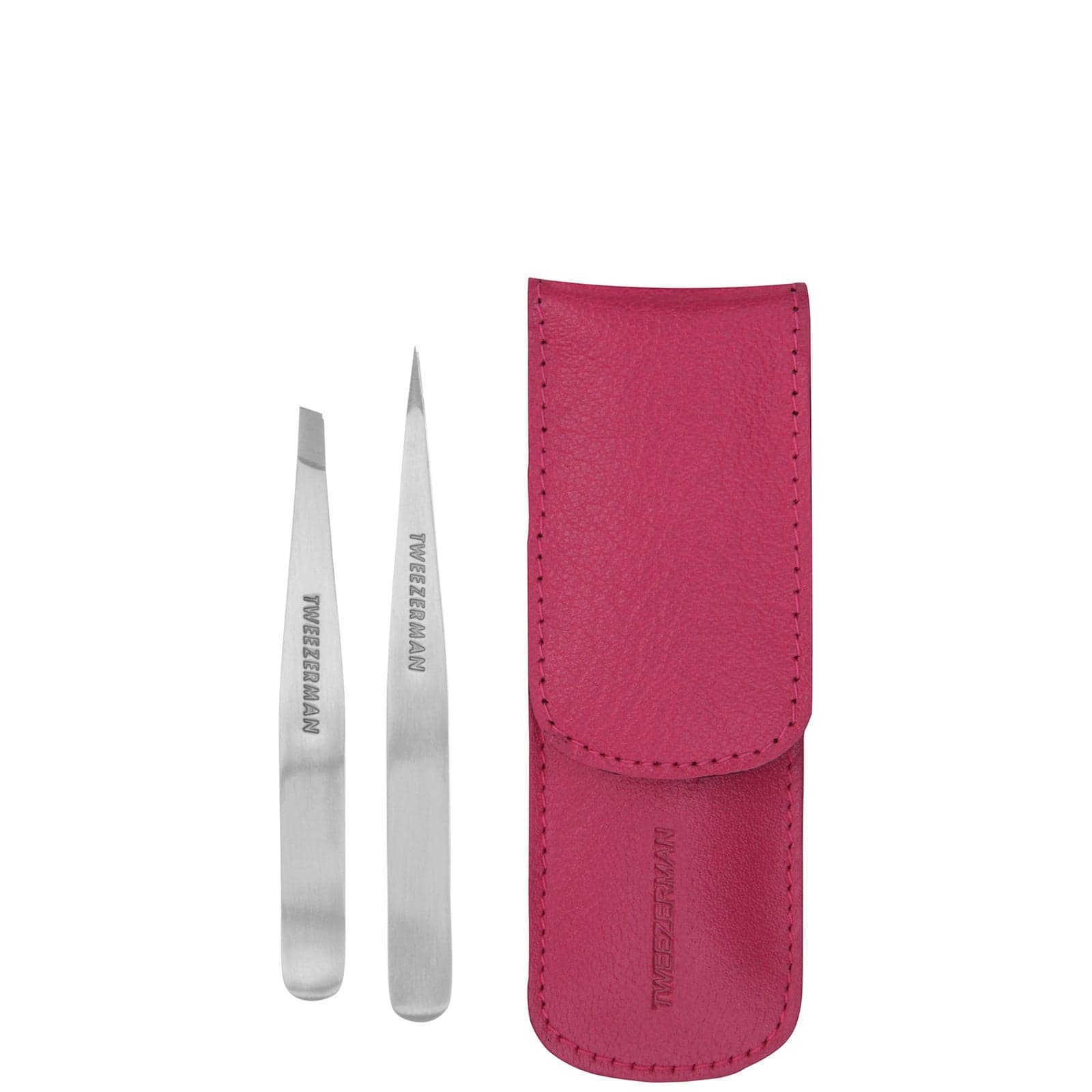 Conjunto Petite de Pinzas en Funda de Cuero de Tweezerman - Rosa