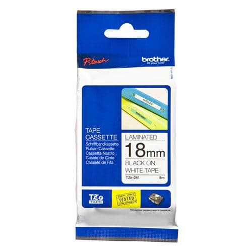 Cinta Laminada. Texto Negro Sobre Fondoblanco 18mm X 8m Tz-e241