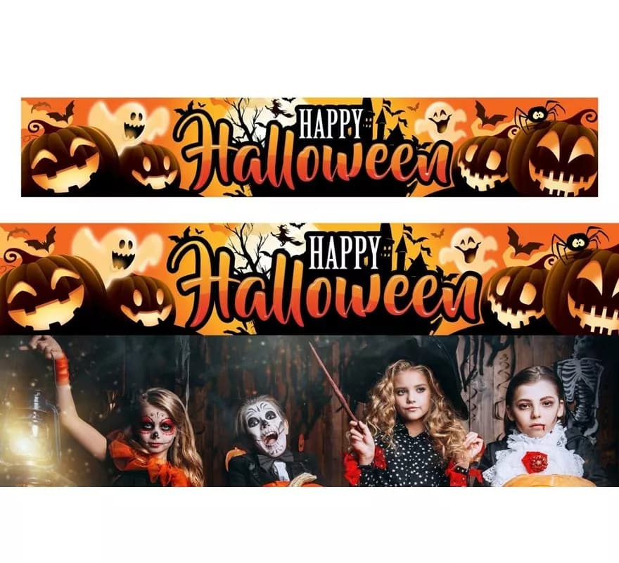 Letrero Happy Halloween de tela de 290x50 cm