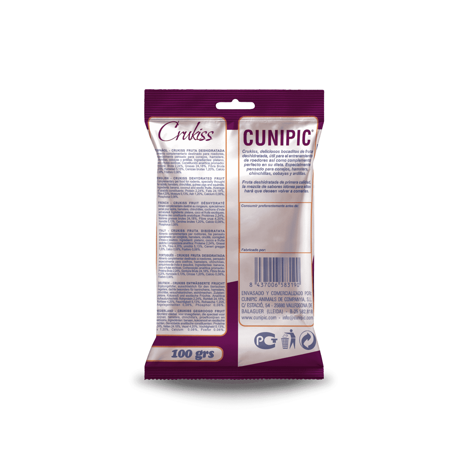 Snack Crukiss de frutas deshidratadas para roedores y conejos 100 g Cunipic view 2