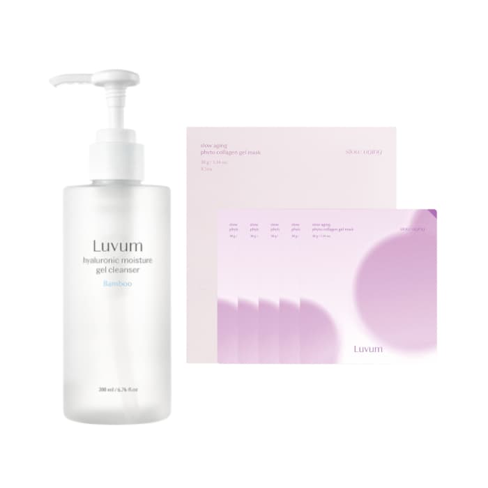 LUVUM - Bamboo Hyaluronic Moisture Gel Cleanser - 200ml + Slow Aging Phyto Collagen Gel Mask - 5 pcs Set