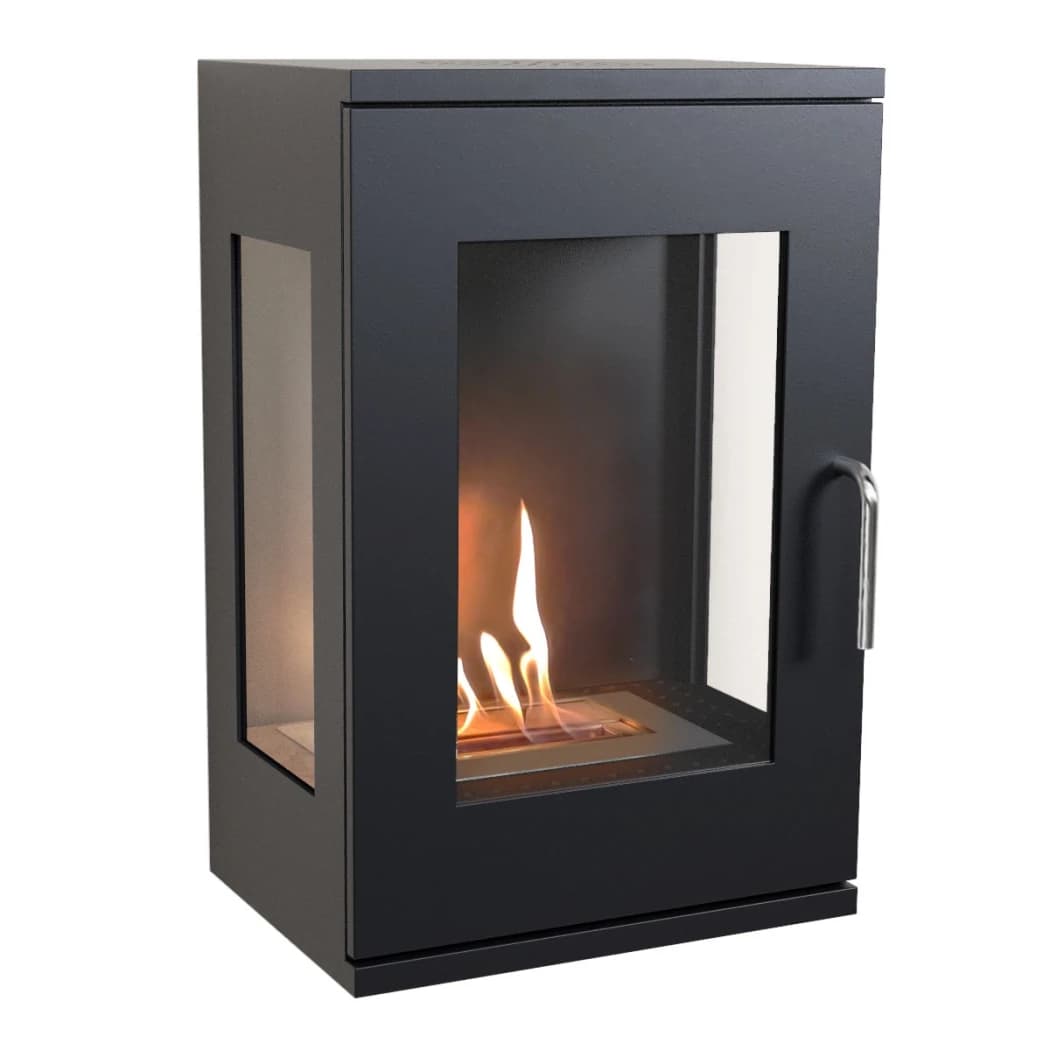 Estufa de Bioetanol Montada en Pared Cheyenne – por ScandiFlames | Chimenea Negra que Ahorra Espacio con Vista de Llama de 3 Lados