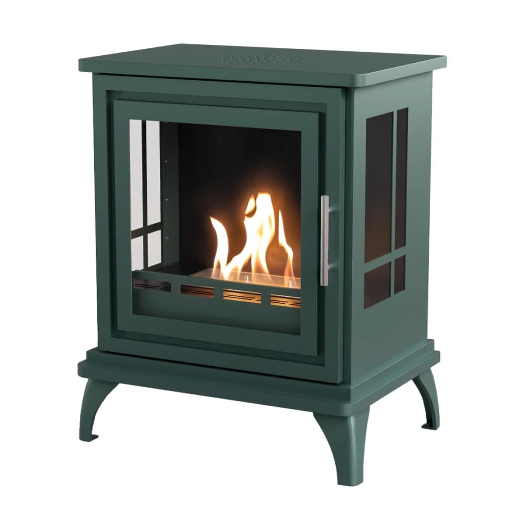 ScandiFlames Nashville Negro Verde – Estufa de Chimenea de Bioetanol Independiente – 6 horas de tiempo de combustión – 2 kW de efecto