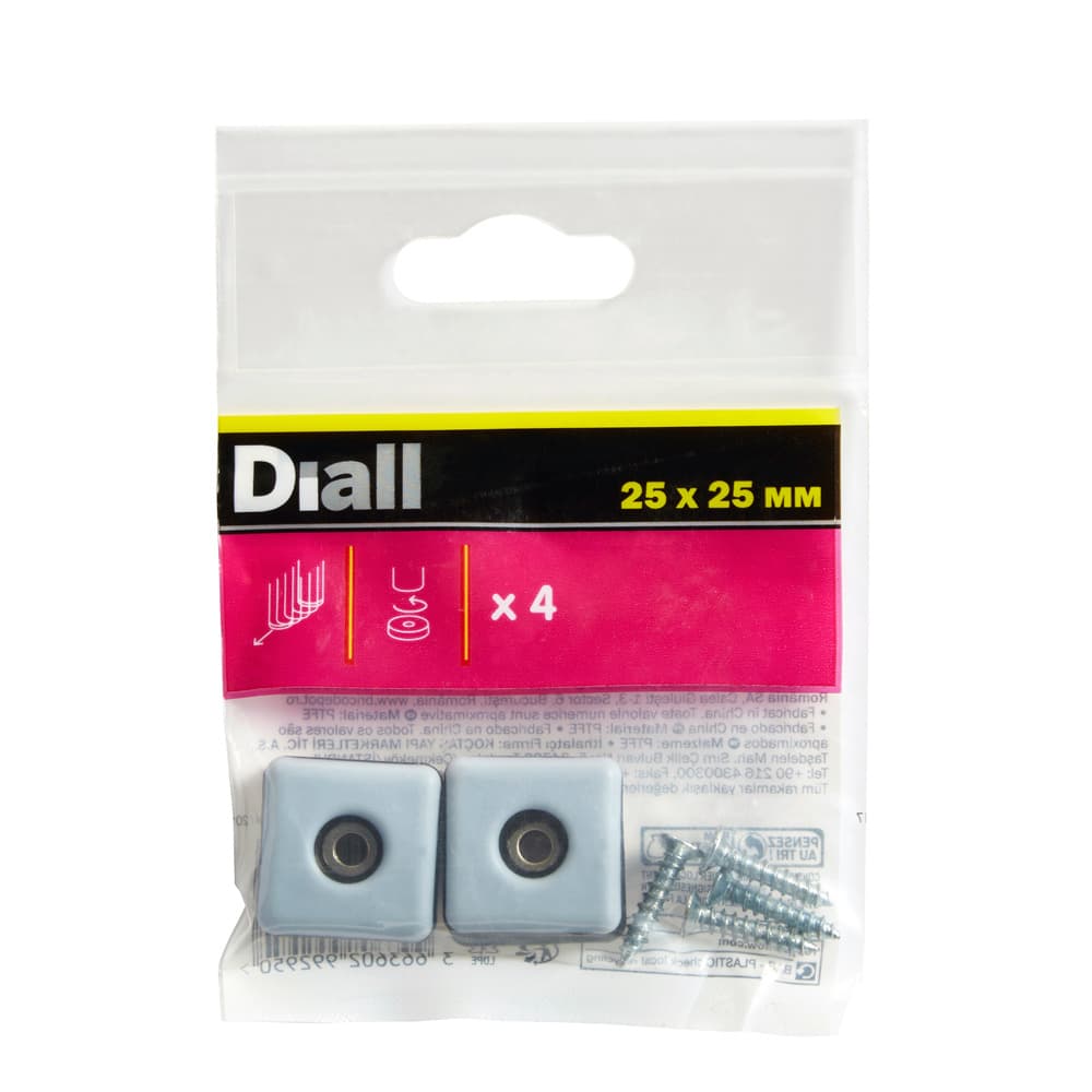 Deslizador mueble patín con tornillo 25x25 mm diall 8 uds